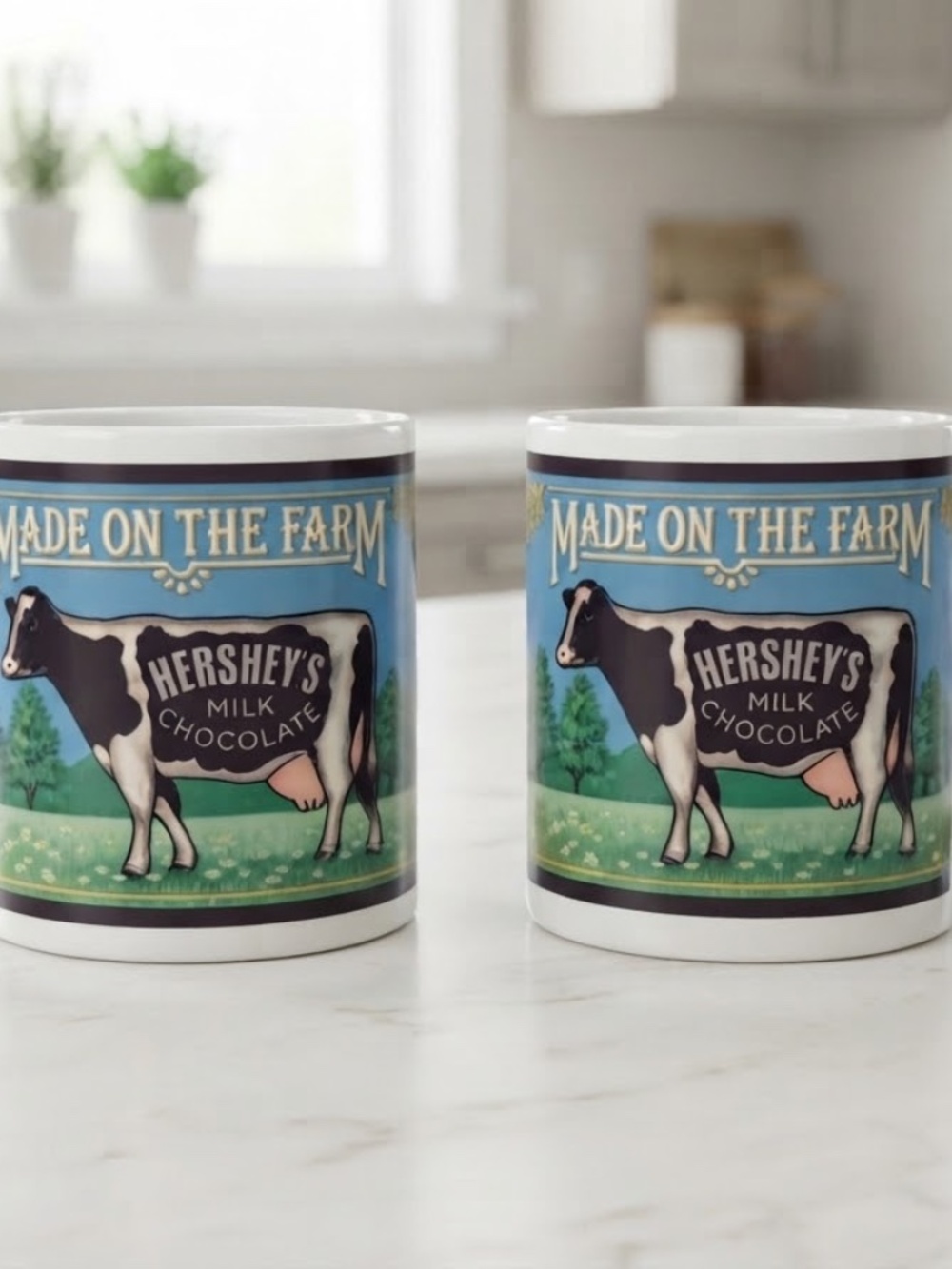 Vintage 1993 Hershey's Milk Chocolate Coffee Mugs - Made On The Farm Set of 2 -
